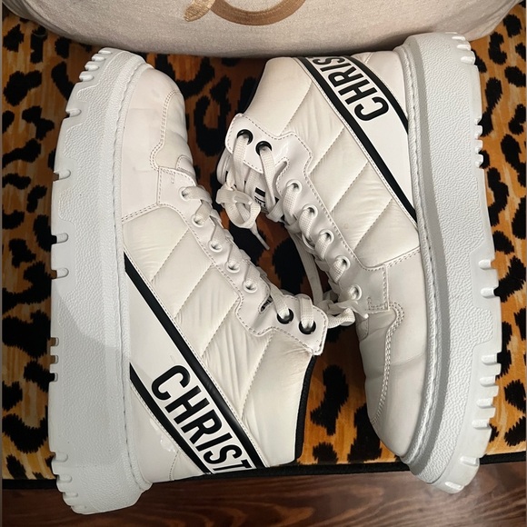 CHRISTIAN DIOR Nylon Fabric Womens D-Player High Top Sneakers White & Black - Picture 8 of 15
